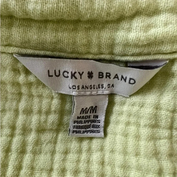 Lucky Brand Textured Cotton Collared Long sleeved Lime Green Blouse M - Picture 5 of 5